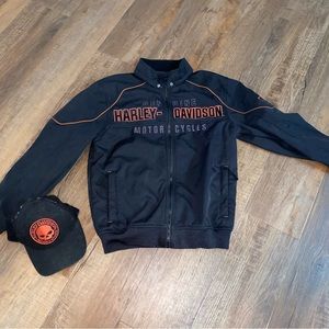 Harley Davidson Jacket. Size small. Matching cap included.